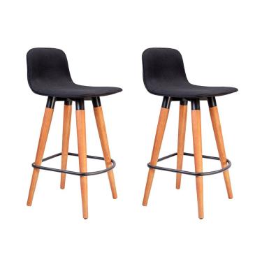 Imagem de Kit 2 Banquetas Baixas Linea Aço Preto para Cozinha Ilha Gourmet Conjunto Casa - Preto Assento