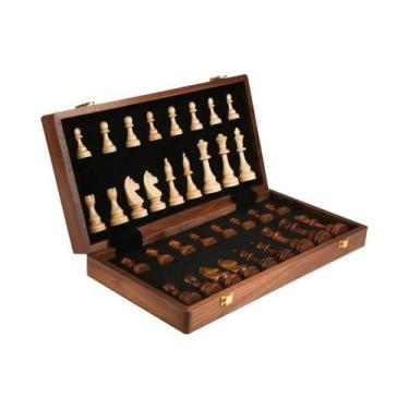 Imagem de Grande Conjunto De Xadrez De Madeira Dobrável, Peças De Madeira Sólida