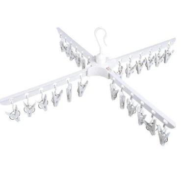 Imagem de Cabideiro Articulado Branco Bracos Giro Ajustavel Organizador Roupas S