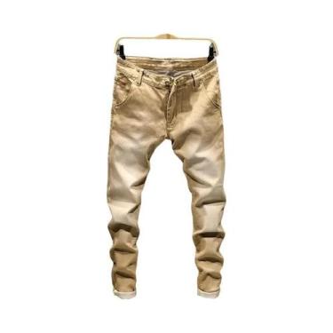 Imagem de Calças Jeans Masculinas Slim-fit Rasgadas E Desgastadas Em Algodão Est