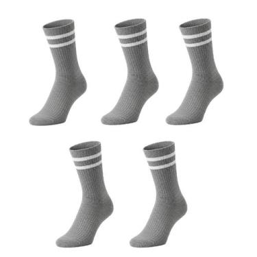 Imagem de Kit 5 Meias Listradas Cano Médio Algodão Academia Cross Skate Caminhad