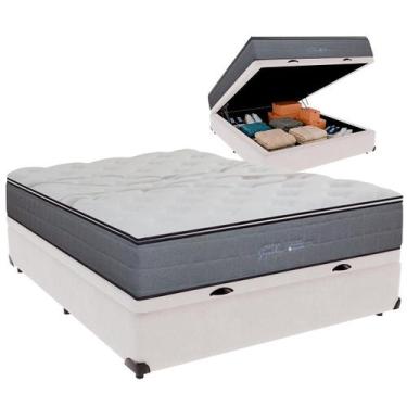 Imagem de Cama Box Baú Casal e Colchão Ares Molas Ensacadas Colchobel Branco