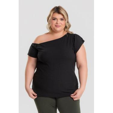 Imagem de Blusa Feminina Plus Size Malha Canelada Decote Assimétrico - Serena, P