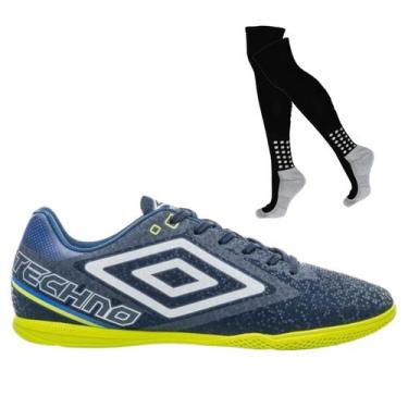 Imagem de Kit Chuteira Futsal Umbro Techno II E Meião, 43, Marinho, Branco, Masc