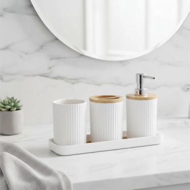 Imagem de Kit Banheiro Porta Escova Cotonet Dispenser Sabonete Organiz - Clink