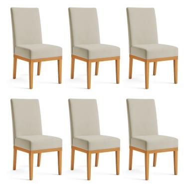 Imagem de Kit 6 Cadeiras De Jantar Brisa Suede Base De Madeira - Pallazio Cor Cappuccino