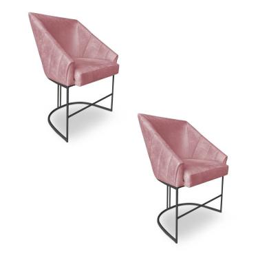 Imagem de Kit 2 Poltronas Luxo Alana Veludo Base Ferro Preto - Pallazio Cor Rosê