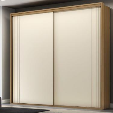 Imagem de Guarda Roupa Casal Ripado 2 Portas de Correr 100 MDF Imperium Belmax - Freijo/Off White