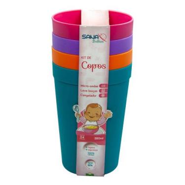 Imagem de Kit Com 4 Copos 380ml Coloridos Para Meninas Sana Babies