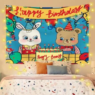 Imagem de Tapeçaria Happy Birthday Room Aesthetic 150x130cm, microtecido - yiwei