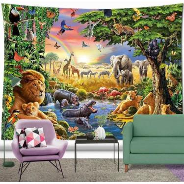 Imagem de Tapeçaria Lion Forest Wall Microfabric 180x150cm Estética de quarto - 