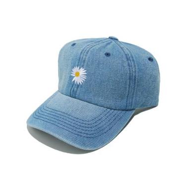 Imagem de Boné de beisebol, jeans de algodão liso com margarida bordada - Yiweis