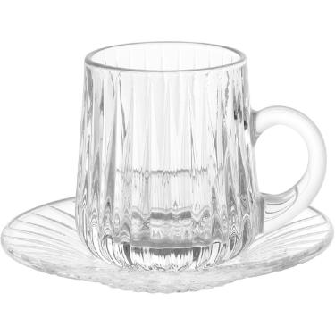 Imagem de KIT 6 XICARAS CANECA DE CAFE COM PIRES HOME&CO LAPIDADO VIDRO 110ml 9x12x12cm TRANSPARENTE