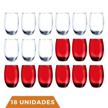 Imagem de Kit Copo Vidro 450ml 9 Vermelho / 9 Transparente California - PRATICAS