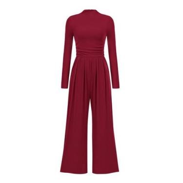 Imagem de Macacão PRETTYGARDEN Vermelho Vinho Gola Alta Manga Longa XXL