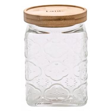 Imagem de Pote de Vidro Hermético Flores Quadrado Transparente 850ml Mantimentos