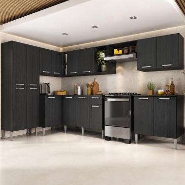 Imagem de Armário Cozinha Modulada Completa De Canto 432,5cm Pequim Pop Multimóveis Mp3774 Preto