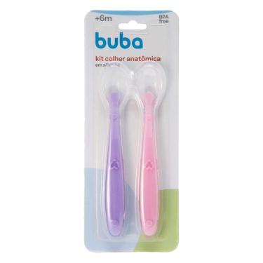 Imagem de Kit 2 Colheres Silicone Buba Alimentação Bebê  Rosa/Lilás