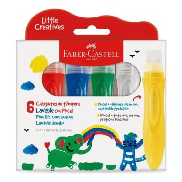 Imagem de Pincel com Tinta Guache Little Creatives Jumbo 6 Cores - Faber Castell