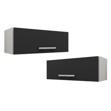 Imagem de Kit 2 Armários Aéreos Geladeira Veneza 70Cm 1 Porta Branco/Preto - Lumil Móveis