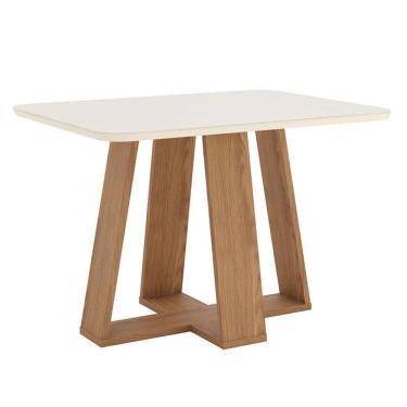 Imagem de Mesa De Jantar Lins 120 Cm Canto Arredondado Com Vidro Nature Off White - Henn