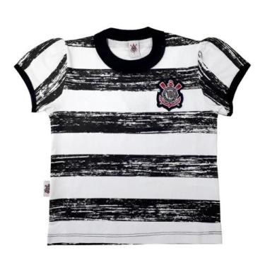 Imagem de Camiseta Infantil Corinthians Listras Feminina Oficial, Tam 1, Branco