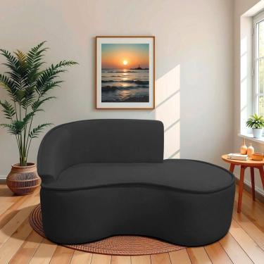 Imagem de Divã Recamier Curvo Sala De Estar Recepção Marrocos 150cm Lado Direito Bouclé Preto