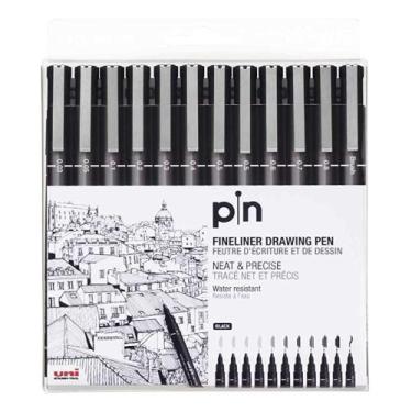 Imagem de Caneta Nankin Uni-ball Uni Pin Fine Line Preta com 12 Peças