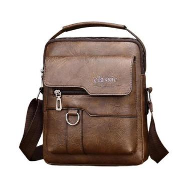 Imagem de Bolsa Transversal Masculina De Couro Marrom Grande Capacidade Bolsa De
