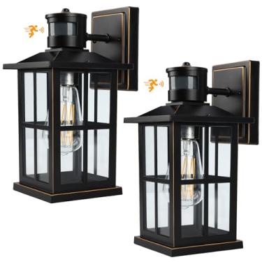 Imagem de EIKESN Pacote Com 2 Luminárias Externas Com Sensor De Movimento, Arandelas Pretas Para Iluminação Externa, Iluminação Externa Antiferrugem Do Anoitecer Ao Amanhecer, Lanterna À Prova D'Água Para Va