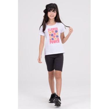 Imagem de Conjunto Infantil Bermuda Ciclista Flower Power Branco - Vida Costeira