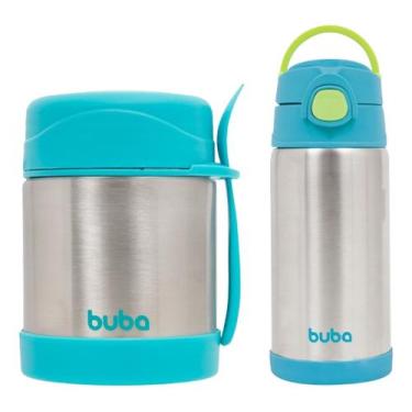 Imagem de Kit Pote Térmico 350ml + Garrafa Térmica 400ml Buba Inox Azul