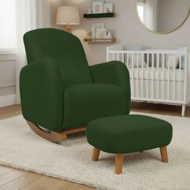 Imagem de Poltrona Amamentação Balanço Madeira e Puff Jhessy Suede D03 - D Rossi