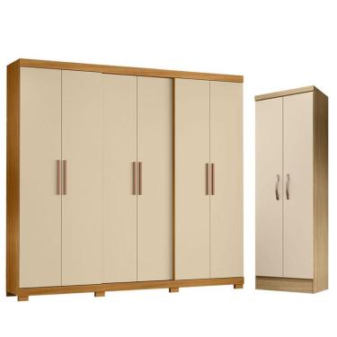 Imagem de Guarda Roupa Casal San Diego E Armário Multiuso New Egito Carvalho Americano Off White - Incorplac