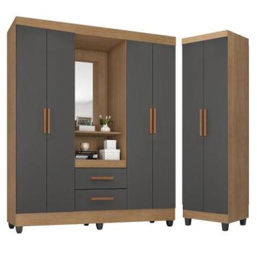 Imagem de Guarda Roupa Casal Capela com Armário Multiuso Lite Nature Cinza - Móv