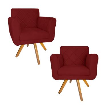Imagem de Kit 2 Poltrona Estofada Base Giratória De Madeira Sala Isabella Suede Vermelho Bordô -...