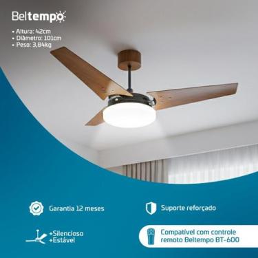Imagem de Ventilador de Teto Mira Beltempo Pás Madeira Nobre Imbuia Design Sofis