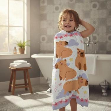 Imagem de Toalha De Banho Infantil Juvenil Menina Felpuda Seca Rápido Capivara -