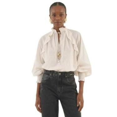 Imagem de Blusa Colcci Ampla Mangas Bufantes E Babados Nas Costas Bege Taupe Feminina-Feminino