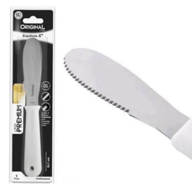 Imagem de Espátula para pate / manteiga de inox com serrilha cabo branco - espat