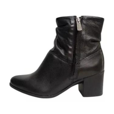 Imagem de Bota Bottero Cano Curto Feminina Couro Zíper 346907, 35, Preto