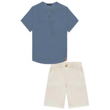 Imagem de Conjunto Roupa Infantil Masculino Camisa Em Linho e Bermuda Em Sarja M