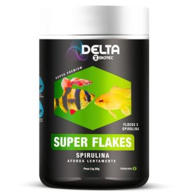 Imagem de Ração Super Flakes Spirulina 50g Delta ZBiotec Flocos Flutuantes para 