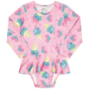 Imagem de Maiô Manga Longa Infantil Menina Babados  Kamylus Ref. 53718, Rosa, M
