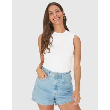 Imagem de Blusa Regata Canelada Branca Básica Feminina Viscose Elastano Confortá
