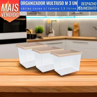 Imagem de Kit 3 Potes Organizadores Multiuso Porta Mantimentos 1,3L Plástico Com