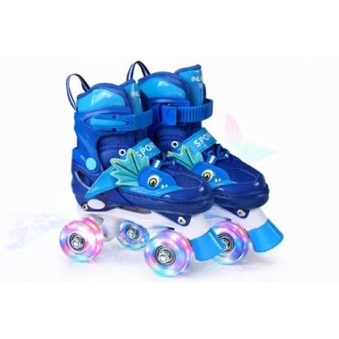 Imagem de Patins Quad Dinossauro 4 Rodas Infantil Tamanha Regulável Com Rodinhas