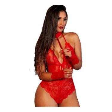 Imagem de Lingerie Sexy Body em renda com luvas e acessório do pescoço Jennifer 