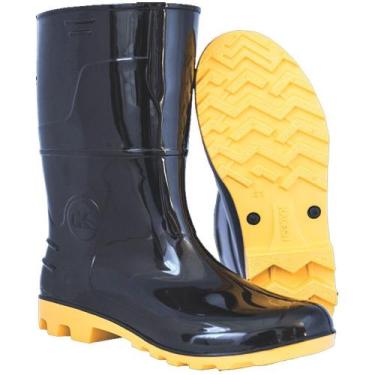 Imagem de Bota PVC Plástico Preta Solado Amarelo Com Forro Kadesh