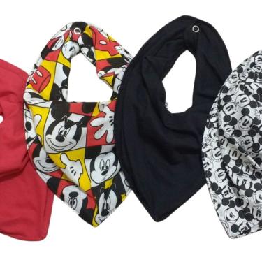 Imagem de Kit Babador Bebê Infantil Bandana Malha 100% Algodão Forro Poliéster Estampas Mickey Botão Pressão